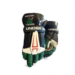 Used Under Armour " Team Burnaby Lakers" Lacrosse Gloves 14"