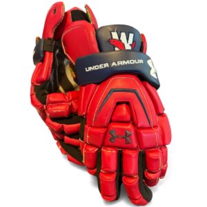Used Under Armour " Team New Westminster Salmonbellies " Lacrosse Gloves 13"