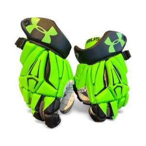 Used Under Armour " Team Saskatchewan Rush" Lacrosse Gloves Black / Green -13"
